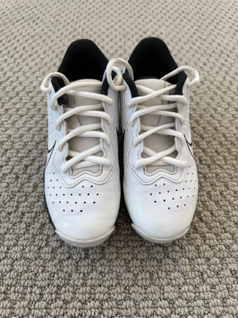 Nike Baseball Cleats Kids Size 2Y White Black Molded Cleats